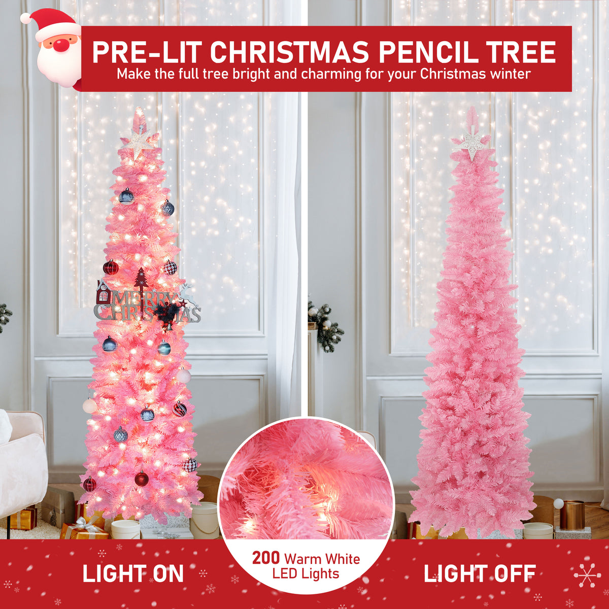VEIKOUS 6ft Christmas Tree Crooked Neck with Topper, Prelit Xmas Tree with 200 LED Lights & 536 Branch Tips, Bendable Top Christmas Slim Tree for Holiday Decor, Green