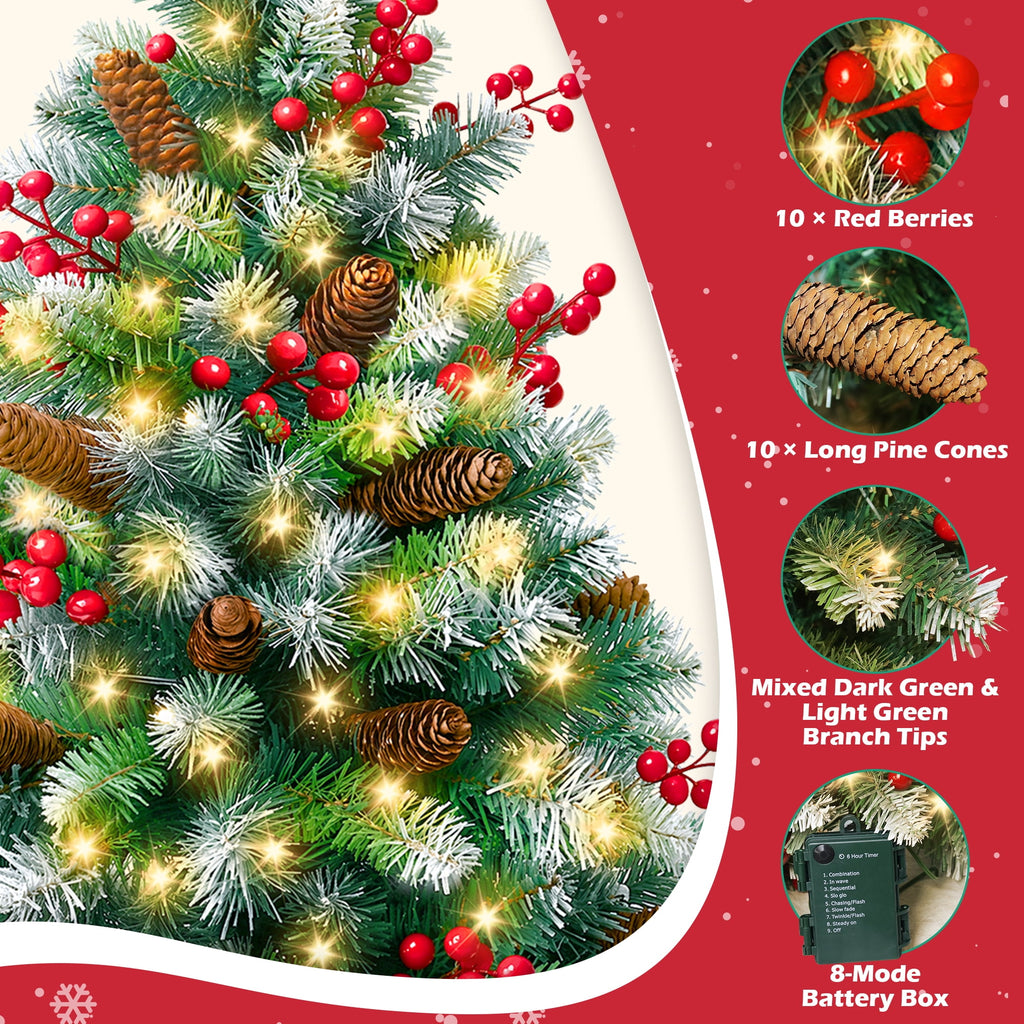 Yexmas 2PCS Small Outdoor Christmas Trees with LED Lights,30" Artificial Xmas Decora for Porch,Yard,Pathway,Garden,PVC