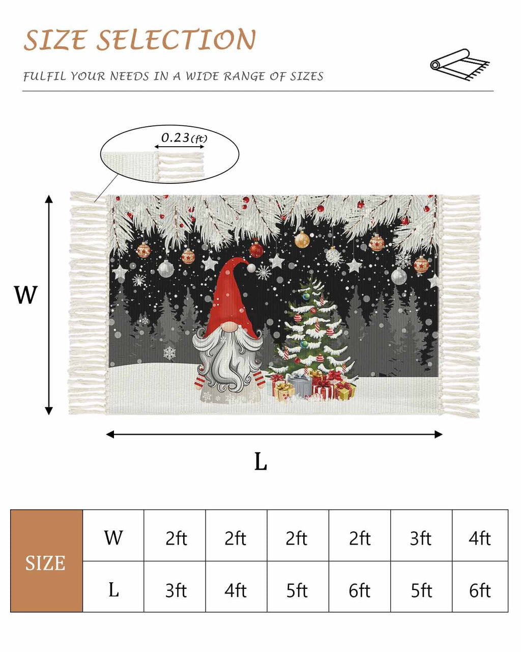 Grey Red Christmas Large Area Rug 4x6ft Woven Runner Rug,Snowflake Gnomes Xmas Tree Winter Gifts Living Room Bedroom Kitchen Bathroom Classroom Carpet with Tassels,Indoor Outdoor Throw Door Mat