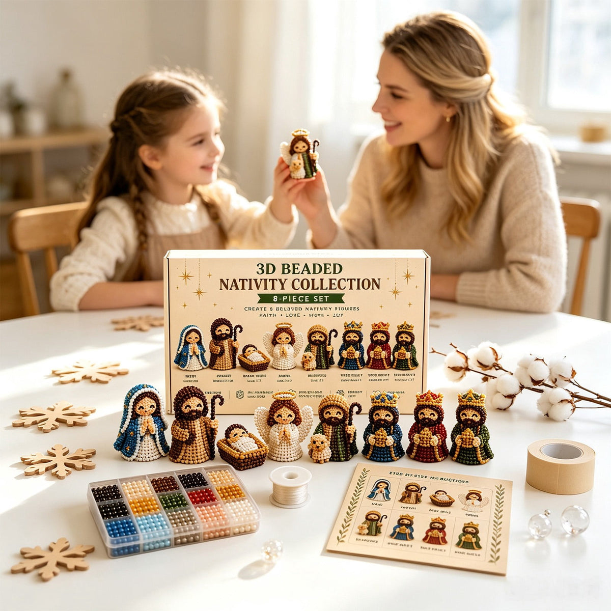 3D Beaded Nativity Scene DIY Kit 8-Piece Unfinished Christmas Faith Craft Set with Full Supplies & Step-by-Step Guide