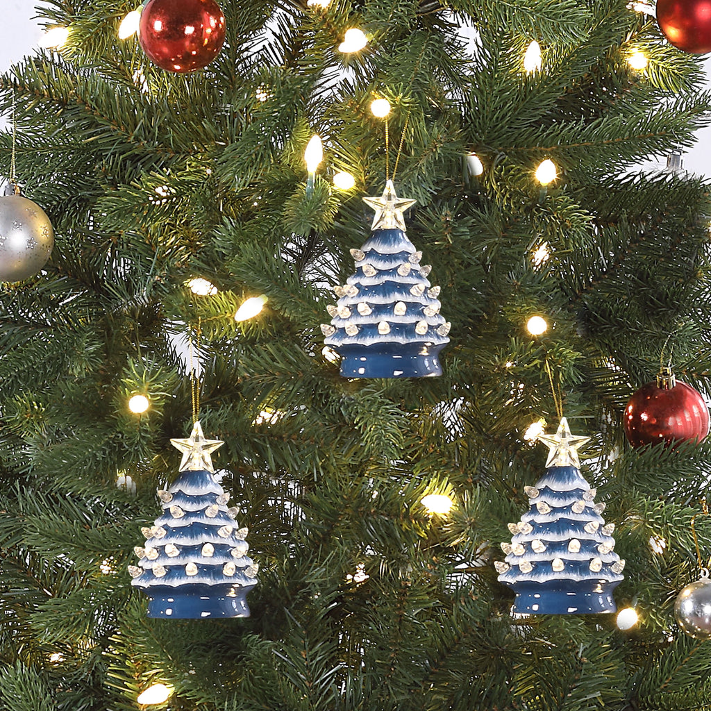 Mr. Christmas 5.25-Inch Nostalgic Tabletop Christmas Trees, Set of 3, White, LED Lights