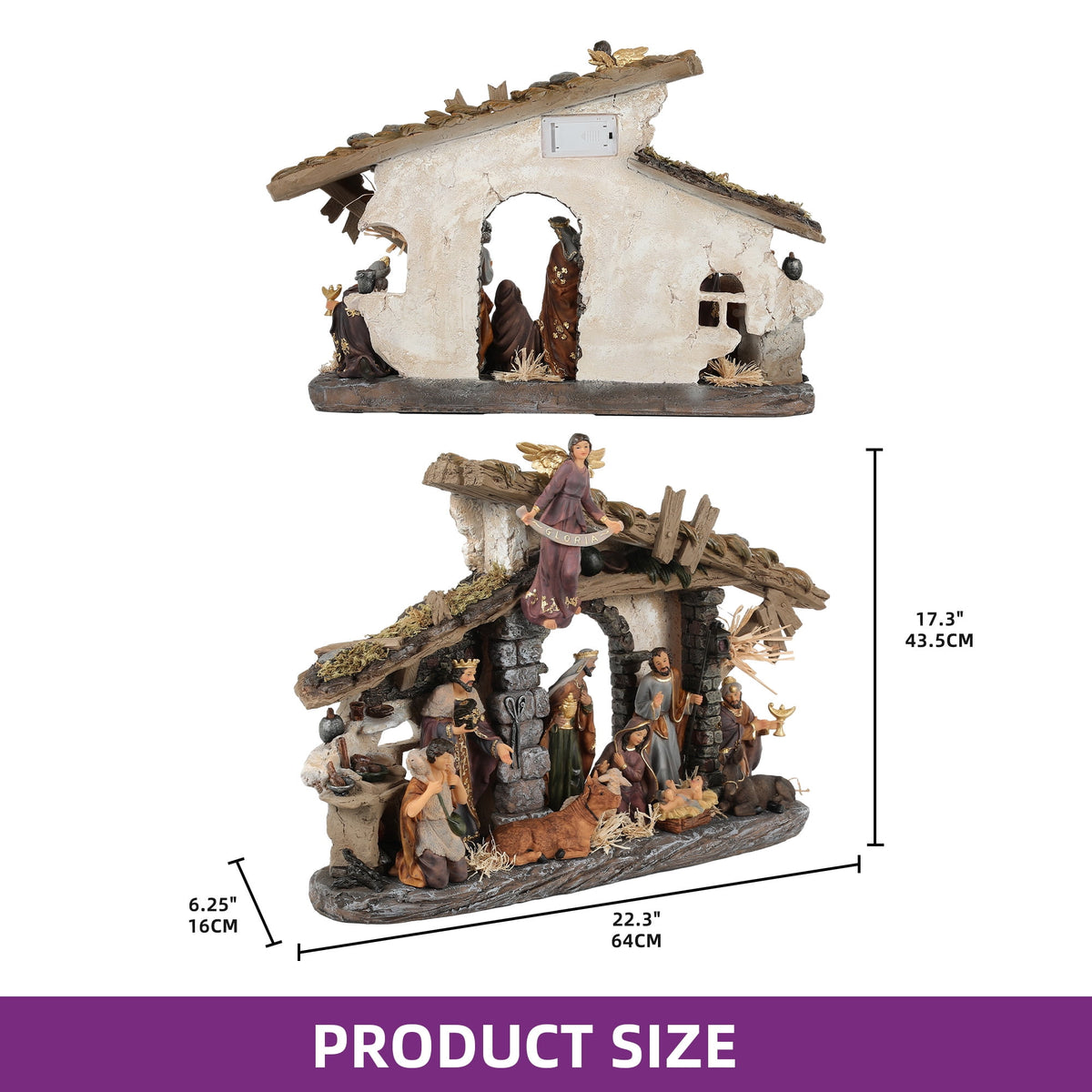 Ultym 20 inch Lighted Christmas Nativity Scene Set of 12 with Rustic Stable