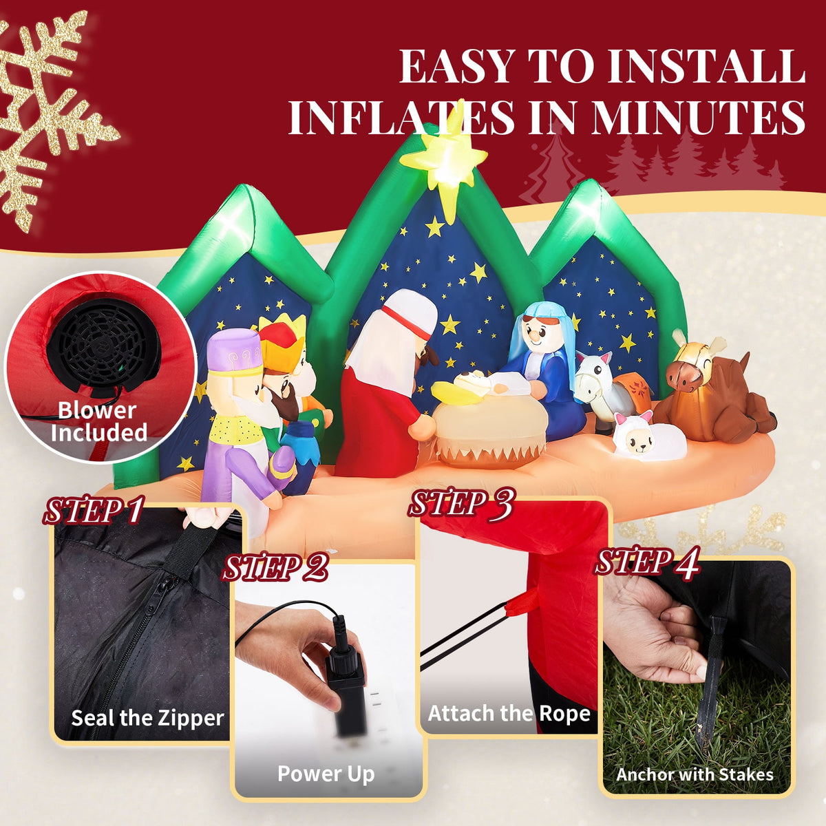 Zimtown 9FT Inflatables Nativity Scene Outdoor Christmas Decorations for Holiday Lawn Garden Party