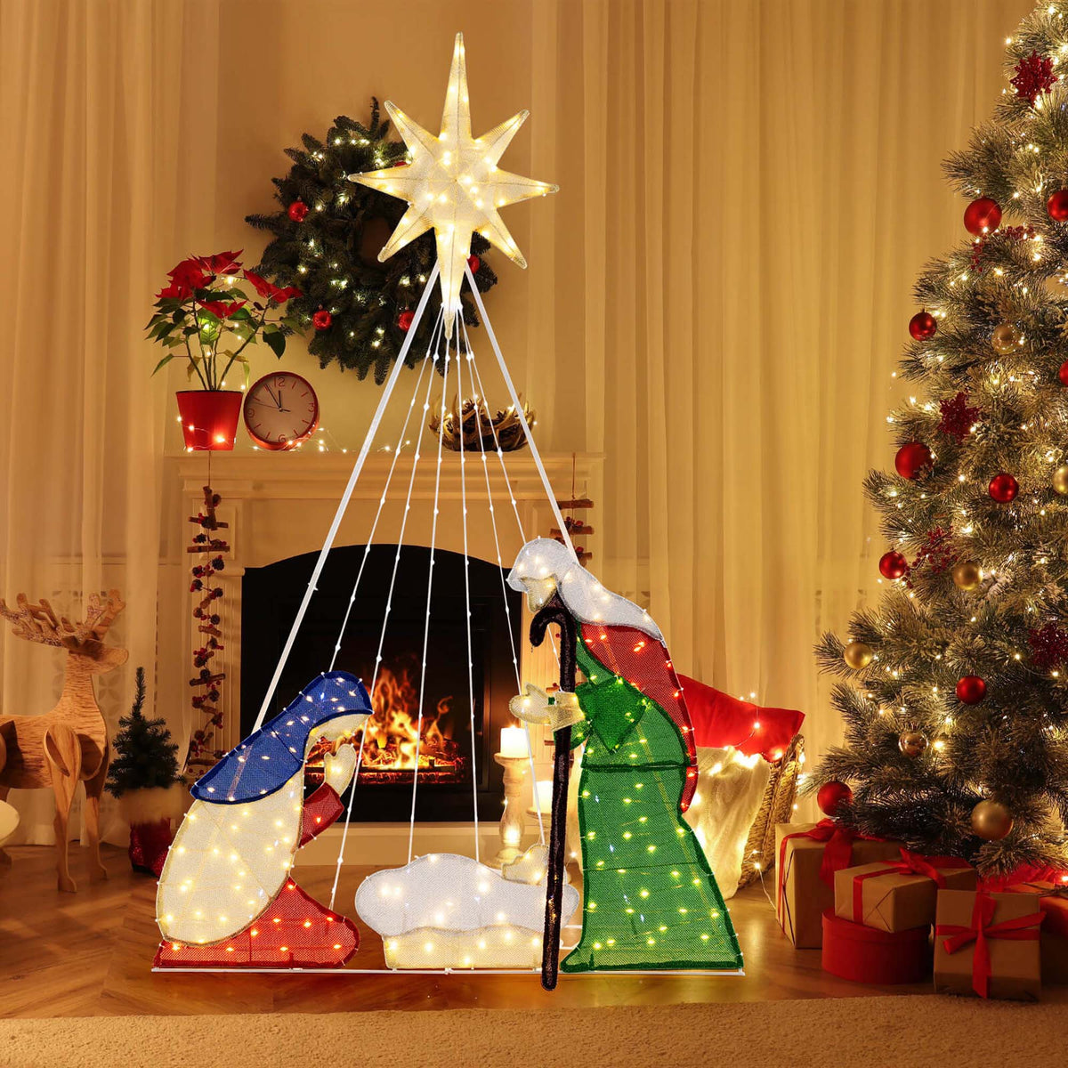 Costway 6 FT Lighted Nativity Scene with 240 LED Lights Zip Ties & Ground Stakes