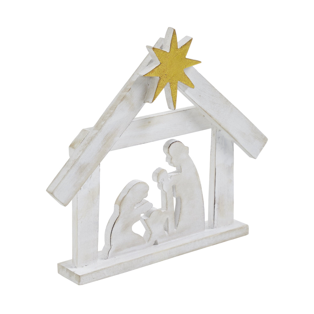 VHC Brands A Savior is Born Distressed White Wooden Nativity Scene 8.5x10x1.5