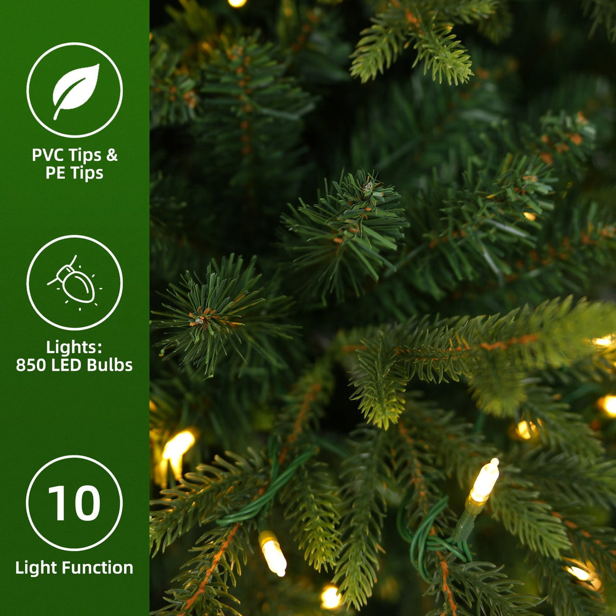 VIVATREES 12FT Pre-Lit Artificial Christmas Tree, 8165 Branch Tips 850 LED Lights, 10 Lighting Modes, PE+PVC Foliage, Foot Pedal Control Xmas Tree for Home, Office Decor