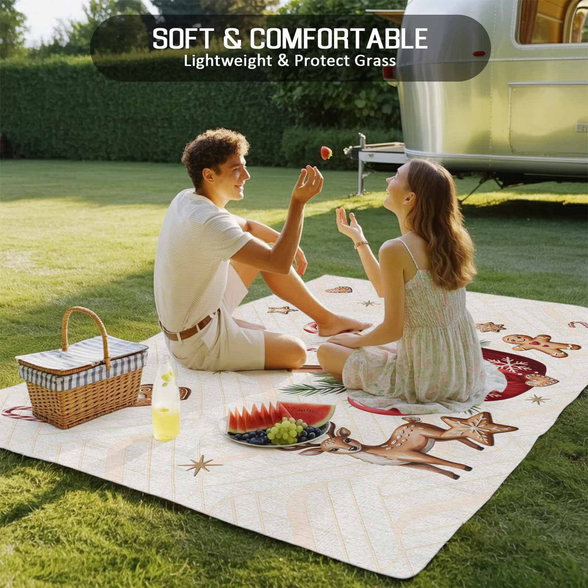 Christmas Outdoor Rug for Patio/Deck/Porch, Non-Slip Large Area Rug 6 x 9 Ft, Xmas Deer Ice Cream Cookies Candy Pine Needles Indoor Outdoor Rugs Washable Area Rugs, Camping Rug Carpet Runner