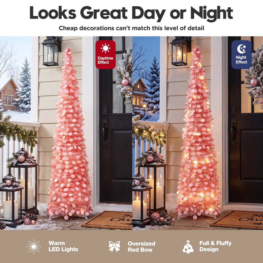 Ayieyill 5ft Pop up Christmas Tree,Color Artificial Pencil Tinsel Xmas Trees for Christmas Indoor Decorations, Collapsible Christmas Tree (Silver)