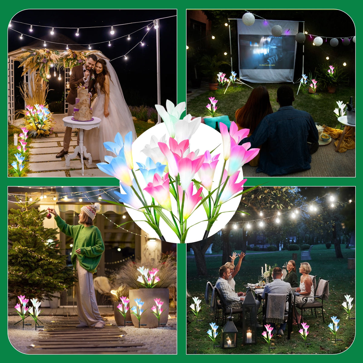 Solar Garden Lights Outdoor Decor, Lily Flower Garden Stake Lights Waterproof, 4 PCS LED Solar Lights Solar Powered for Outside Patio Garden Pathway Yard Decoration, Color Changing