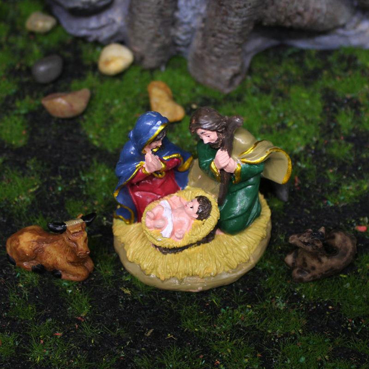 Nativity Statue Scene Set Holy Manger Christmas Crib Figurines Miniatures Ornament Church Gift Home Decorations