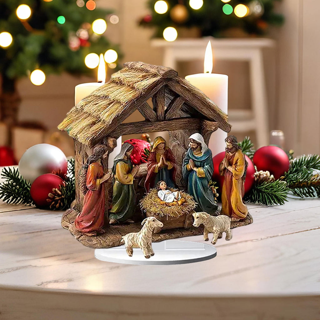 Flat Christmas Scene Desktop Decoration, Elegant 2D Acrylic Nativity Scene, Unique Religious, Tabletop Decor for Home, , Christian Holiday,B