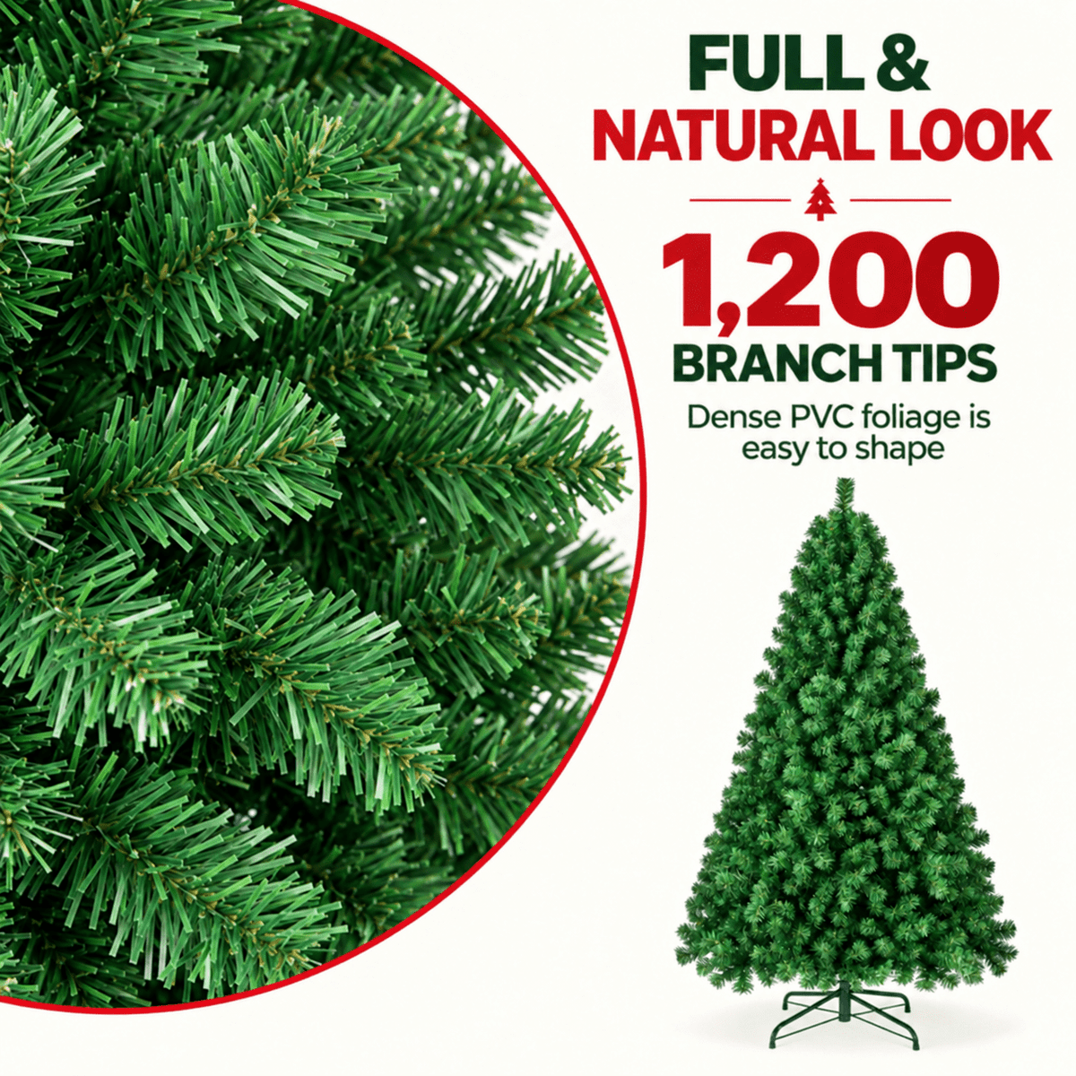 Vebreda Christmas Tree 6ft Artificial Hinged Xmas Tree with 1,000 Branch Tips, Green