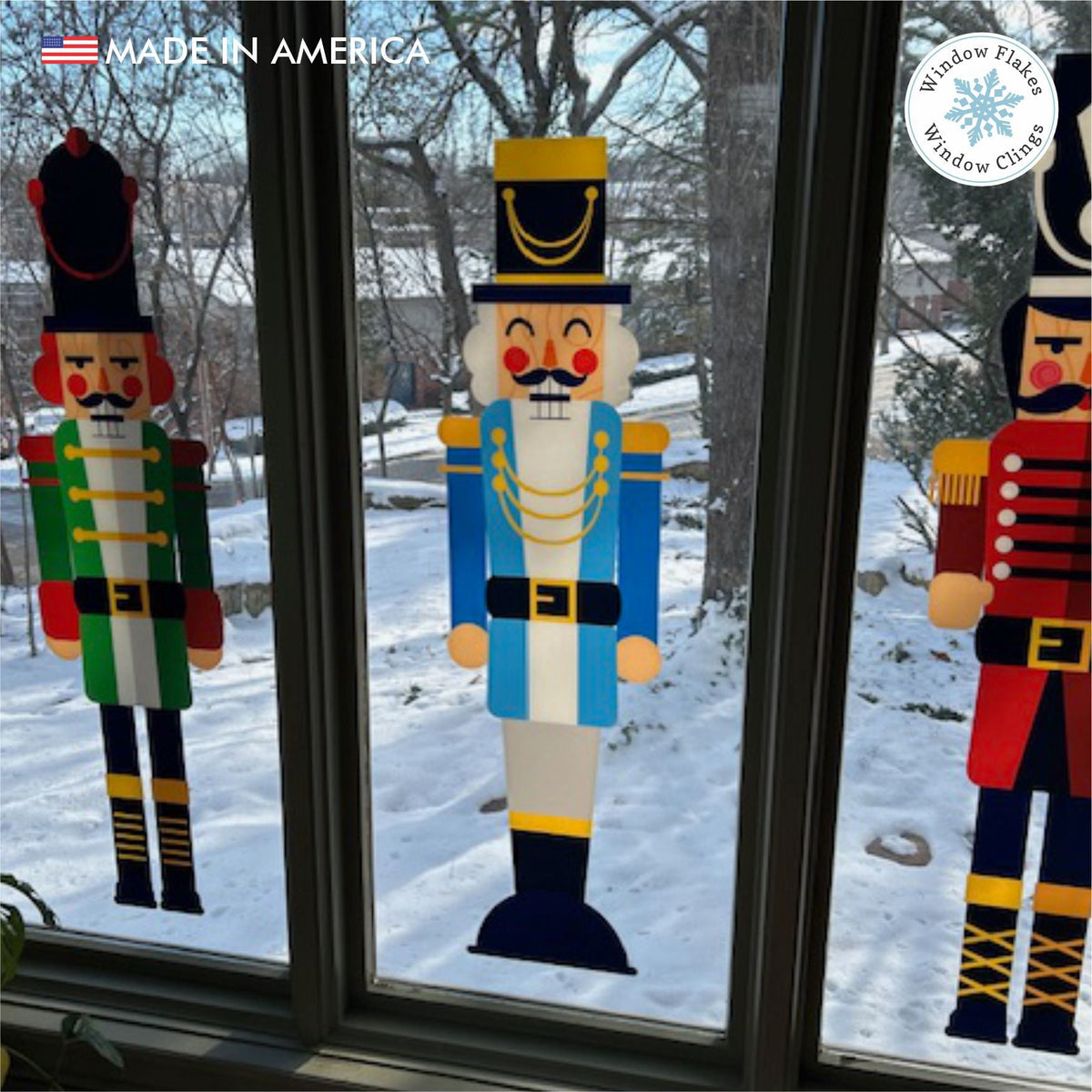 Window Flakes Christmas Nutcracker Window Clings, Reusable Double-Sided Static Holiday Decal Set