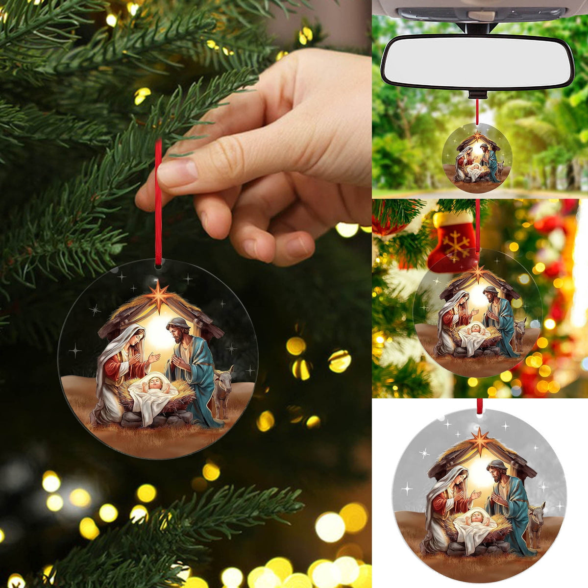 Xuniizn Nativity Ornaments, Christmas Nativity Scene Ornaments Acrylic Christmas Tree Decorations for Xmas Tree, Home, Office, Hanging Ornament, Religious Gifts, Party Decor, Christmas Decorations
