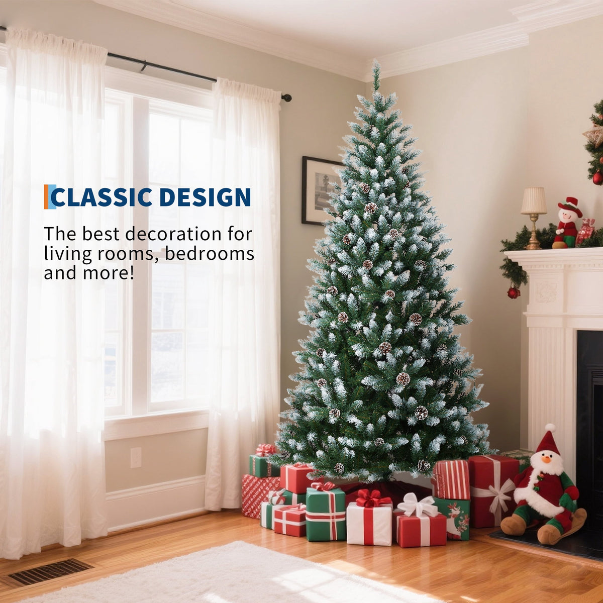 JoanKaren 7.5' Pre-Lit Green Artificial Christmas Tree,Metal Stand Full Xmas Tree with 600 Multicolor Lights