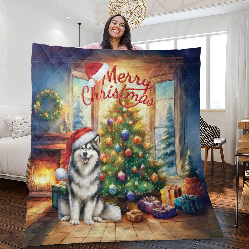 Merry Christmas French Bulldog Santa Hat Xmas Tree Winter Holiday Quilt Bedding Set Dog Lover Gifts 1 Blanket Bed Cover 2 Pillowcases - 01013