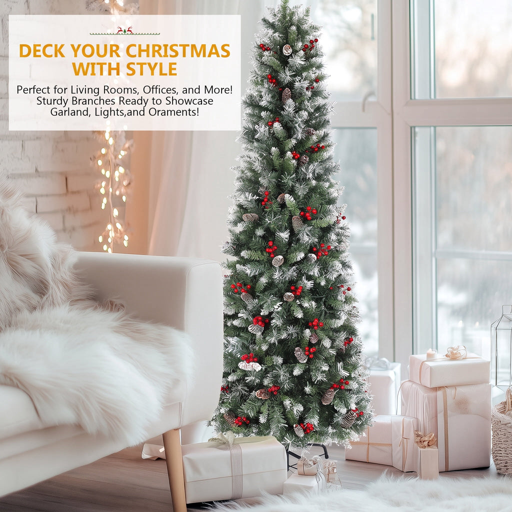 Legooin 6FT Pre-lit Christmas Tree Flocked Artificial Xmas Tree with 800 Branch Tips, 300 LED Lights, 51 Pinecones, for Christmas Holiday Decor, Green