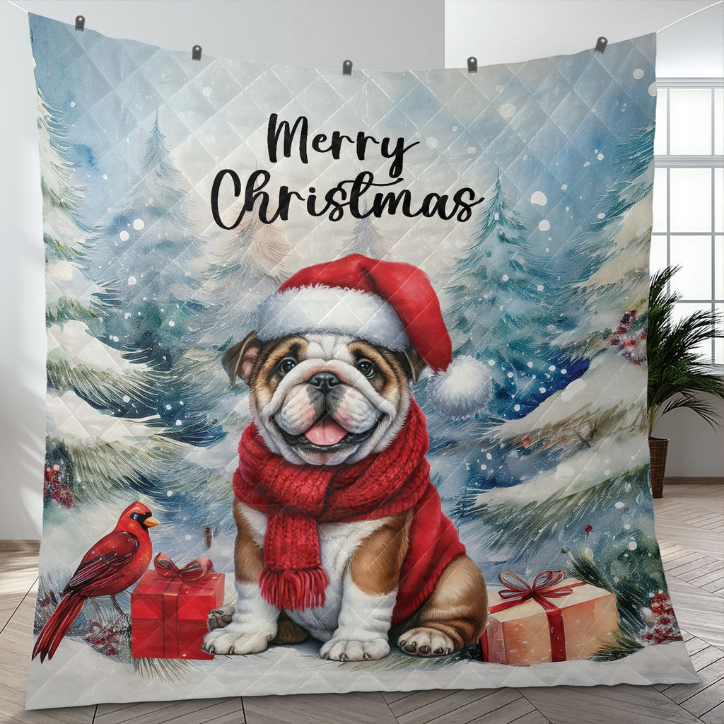 Merry Christmas French Bulldog Enjoys Woofmas Winter Xmas Holiday Quilt Bedding Set Dog Lover Gifts 1 Blanket Bed Cover 2 Pillowcases - 02022