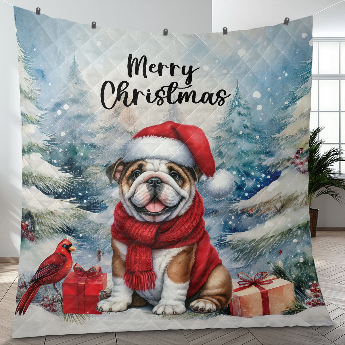 Merry Christmas French Bulldog Enjoys Woofmas Winter Xmas Holiday Quilt Bedding Set Dog Lover Gifts 1 Blanket Bed Cover 2 Pillowcases - 02022