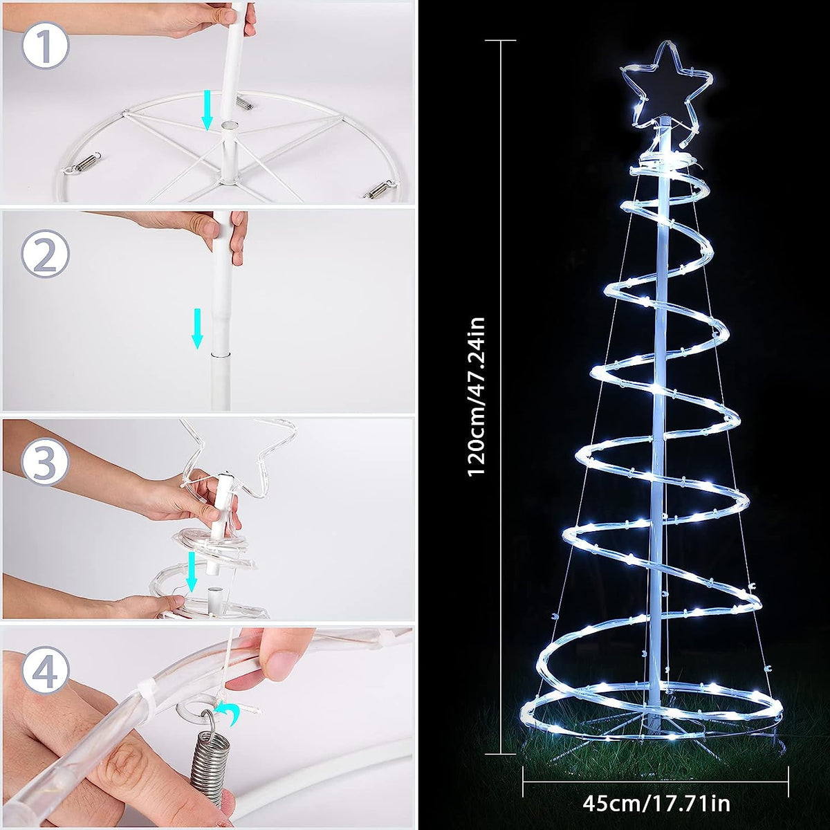 Colorful Lighted Spiral Christmas Tree Lights with Remote, 4FT