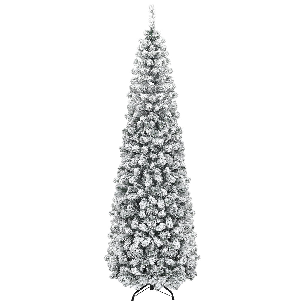 Costway 4.5 FT Unlit Flocked Pencil Christmas Tree Hinged with 242 Branch Tips