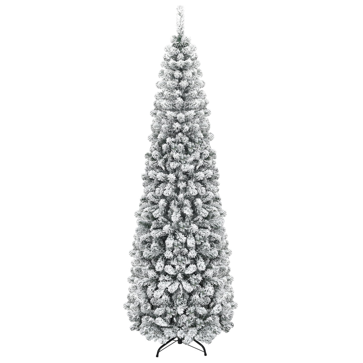 Costway 4.5 FT Unlit Flocked Pencil Christmas Tree Hinged with 242 Branch Tips