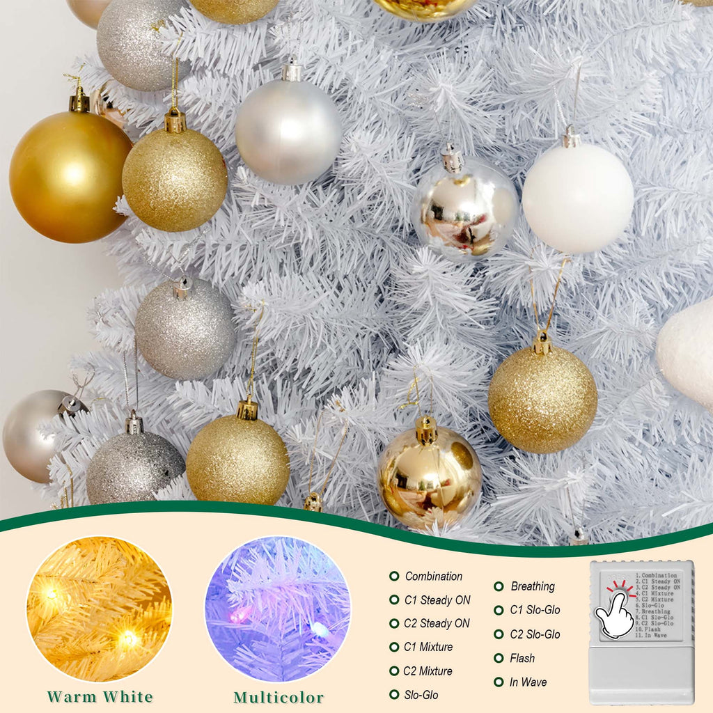 Yexmas Pre-Lit Artificial Christmas Tree,6ft White Christmas Tree with 300 Warm White & Multicolor Lights,Xmas Tree for Home, Holiday Party Decorations