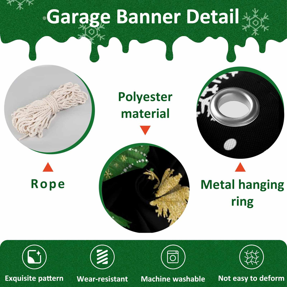 Fsddascl 7 x 16 Ft Christmas Garage Door Cover, Black Christmas Tree Large Garage Door Banner, Xmas Snowflake Green Golden Hanging Garage Mural Background for Indoor Outdoor Xmas Party Supplies