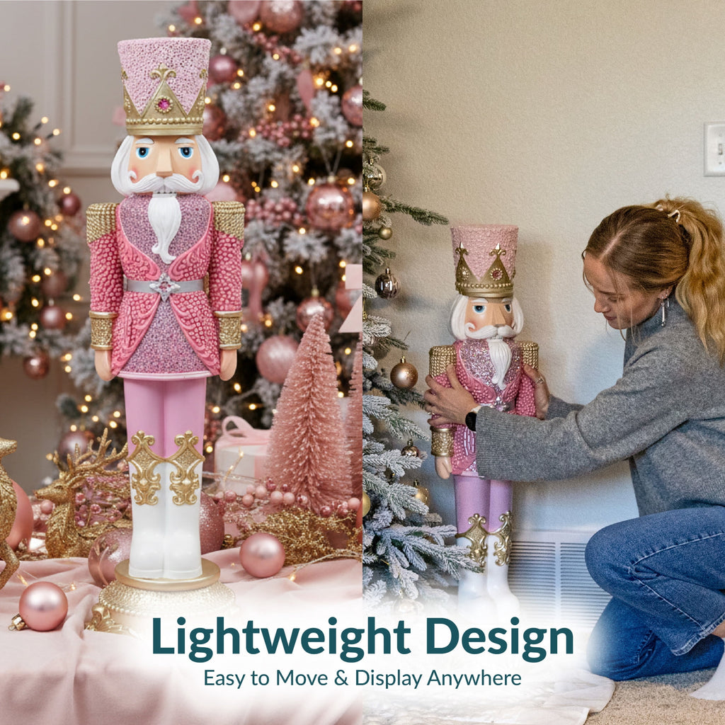 Sunnydaze Pink Polyresin Kenneth the Princely Nutcracker Christmas Statue, 37"