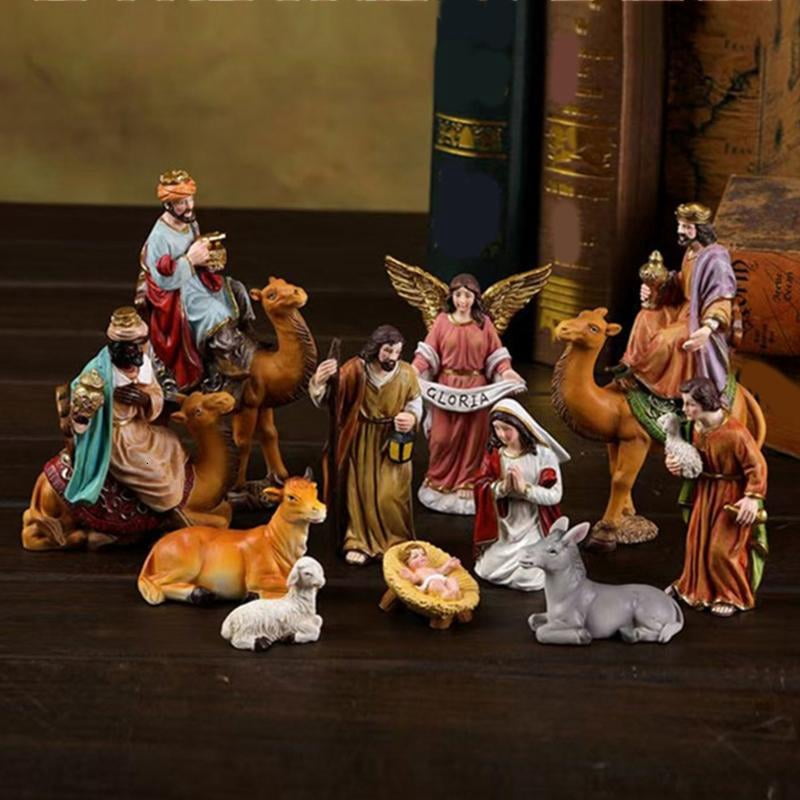ANXPTIME Christmas Nativity Figurines Resin Manger Holy Family Nativity Scene Statue