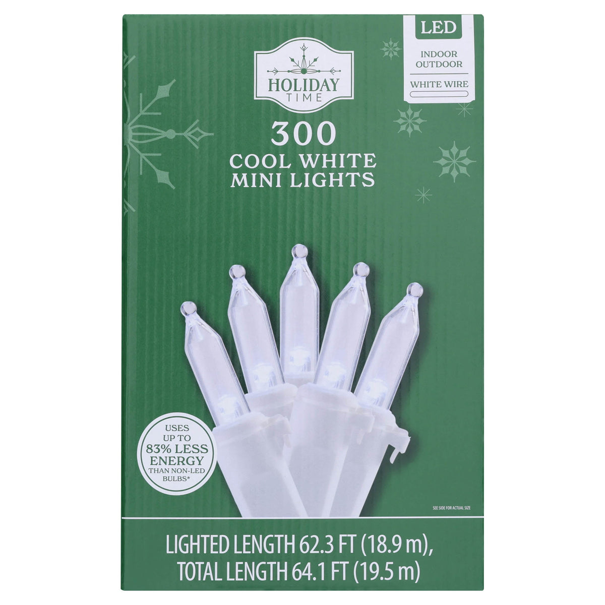 Indoor/Outdoor 300-Count LED Mini Christmas String Lights, Warm White, White Wire, 62.3', by Holiday Time
