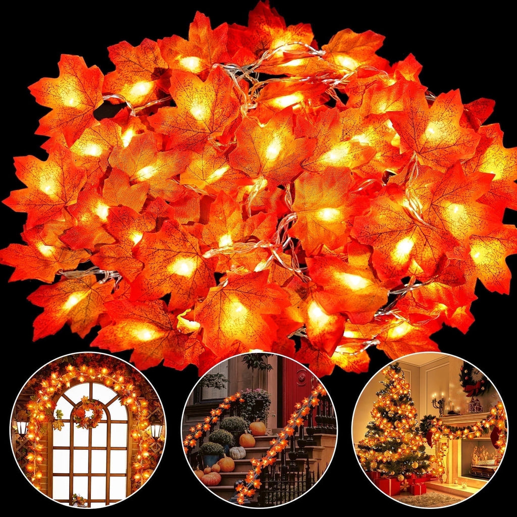 Scidweet 6 Pack Fall Garland with Lights, 60FT 120 LED Fake Autumn Maple Leaves Garland Indoor Outdoor Fall Decorations for Home Patio Party Table Thanksgiving Harvest Halloween Decor, Orange