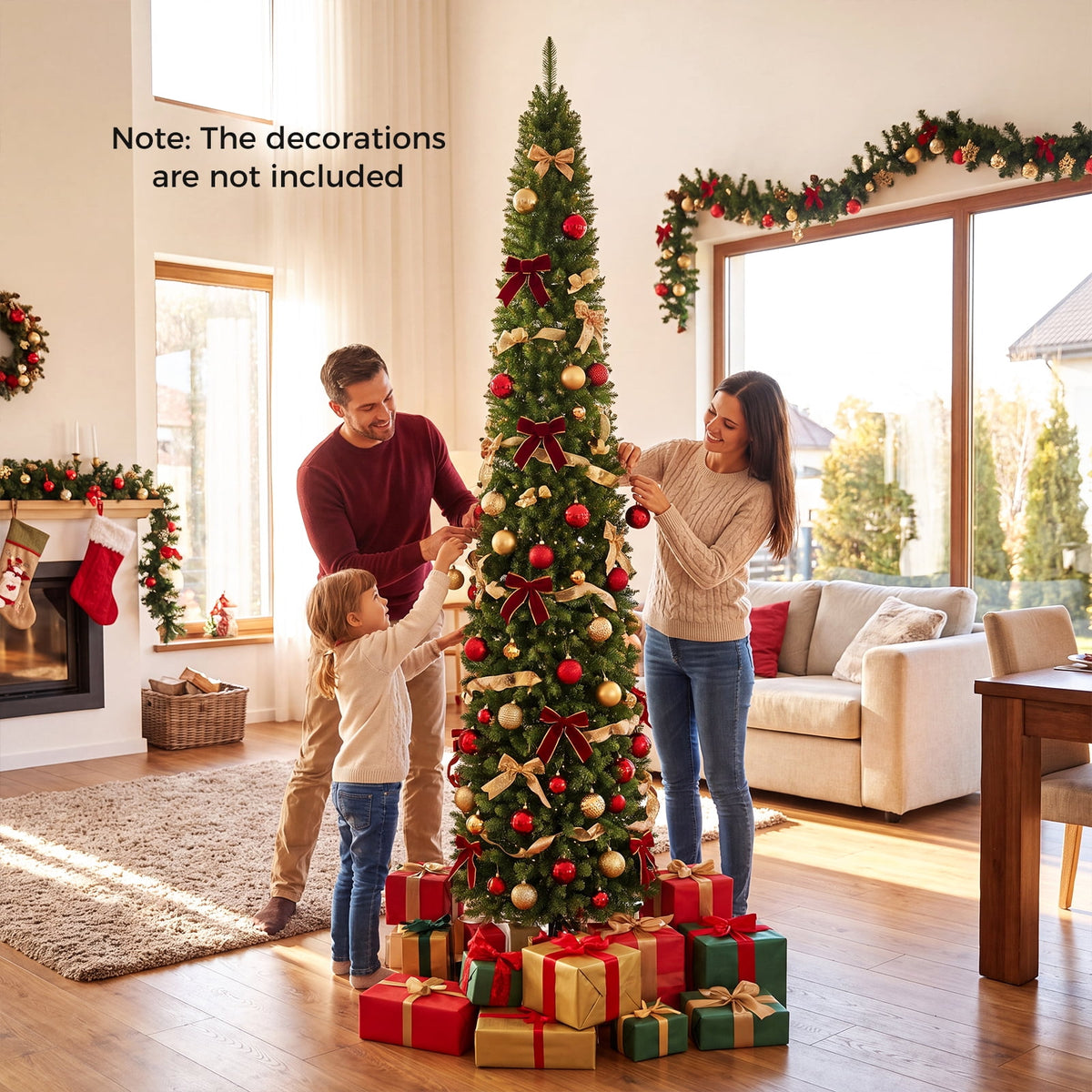 Gymax 9 FT Pre-Lit Artificial Christmas Tree Realistic Slim Pencil Xmas Tree