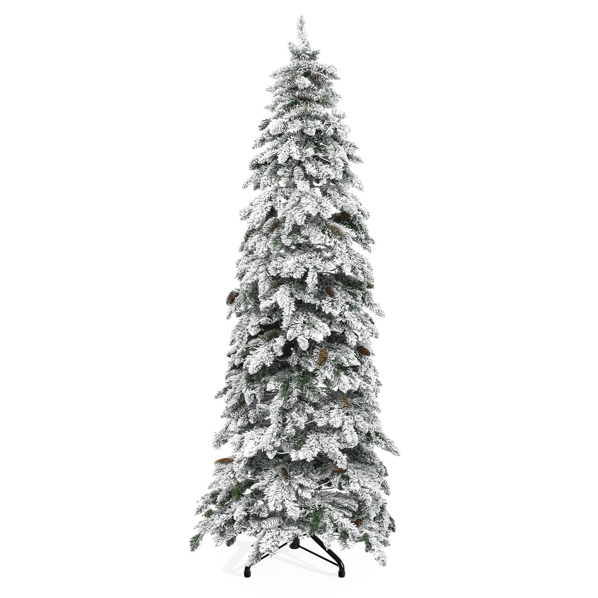 Uforic 9ft Pre-lit Flocked Pencil Spruce Christmas Tree with 1642 Branch Tips & 480 Lights, Remote Control, 11 Light Modes, White Flocked