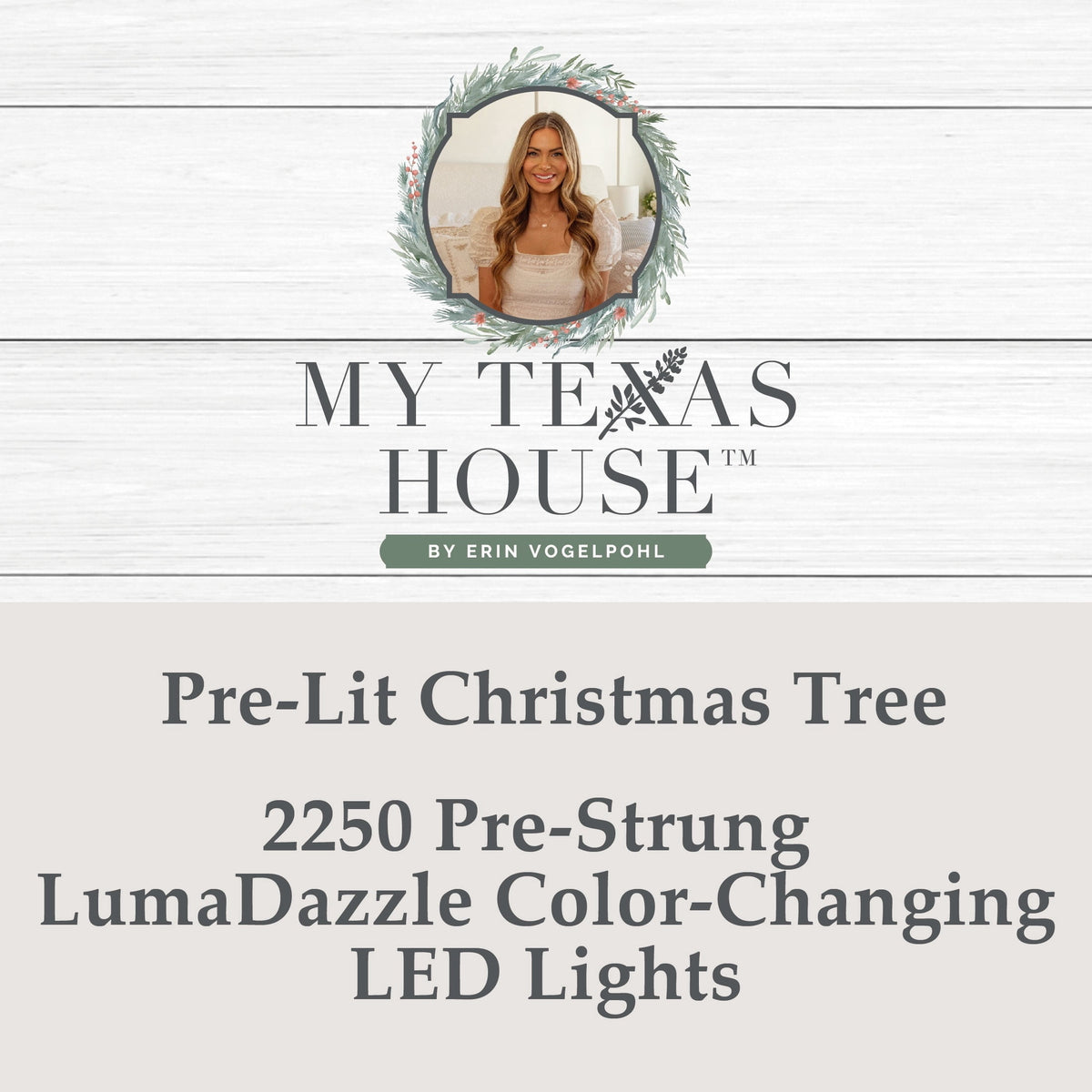 My Texas House 7.5' Pre-Lit Grand Spruce Green Artificial Christmas Tree with LumaDazzle Color-Changing Twinkle LED Lights, Quick Set, and Stand