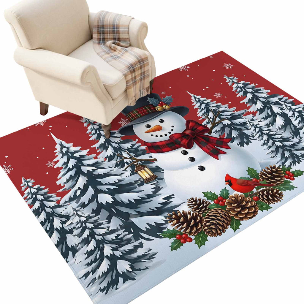 5x7 Area Rugs, Light Blue Snowman Christmas Non-Skid Rubber Backing Large Rectangle Rugs - Living Room Bedroom Home Office, Xmas Pinecone Tree Snowflake Indoor Floor Mat Carpets Washable Rug