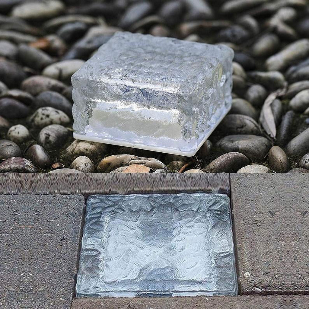 Epicgadget Solar Ice Cube Shaped Light, 4x4x2.15 Inch Ice Cube Shaped Brick Warm White Outdoor Solar Garden Decorative Lights for Walkway Pathway Backyard Christmas Decoration Parties (3 Pieces)
