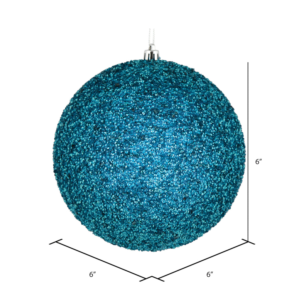 Vickerman 6" Turquoise Beaded Ball Ornament, 4 per Bag