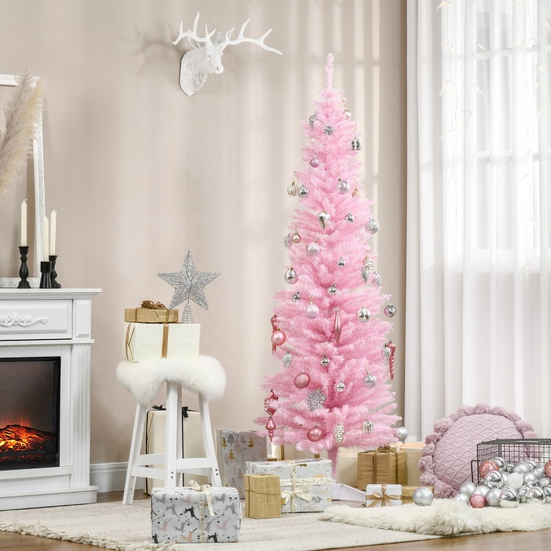 Alvantor Slim Pencil Christmas Tree with 390 Tips, Unlit Artificial Xmas Tree with Plastic Stand 6' Pink