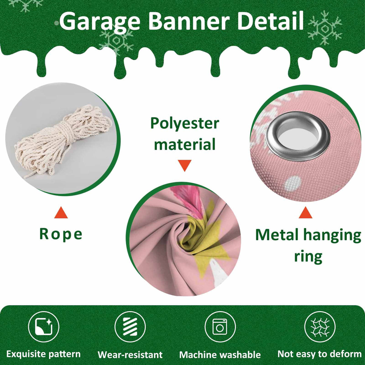 Fsddascl 7 x 16 Ft Christmas Garage Door Cover, Black Christmas Tree Large Garage Door Banner, Xmas Snowflake Green Golden Hanging Garage Mural Background for Indoor Outdoor Xmas Party Supplies
