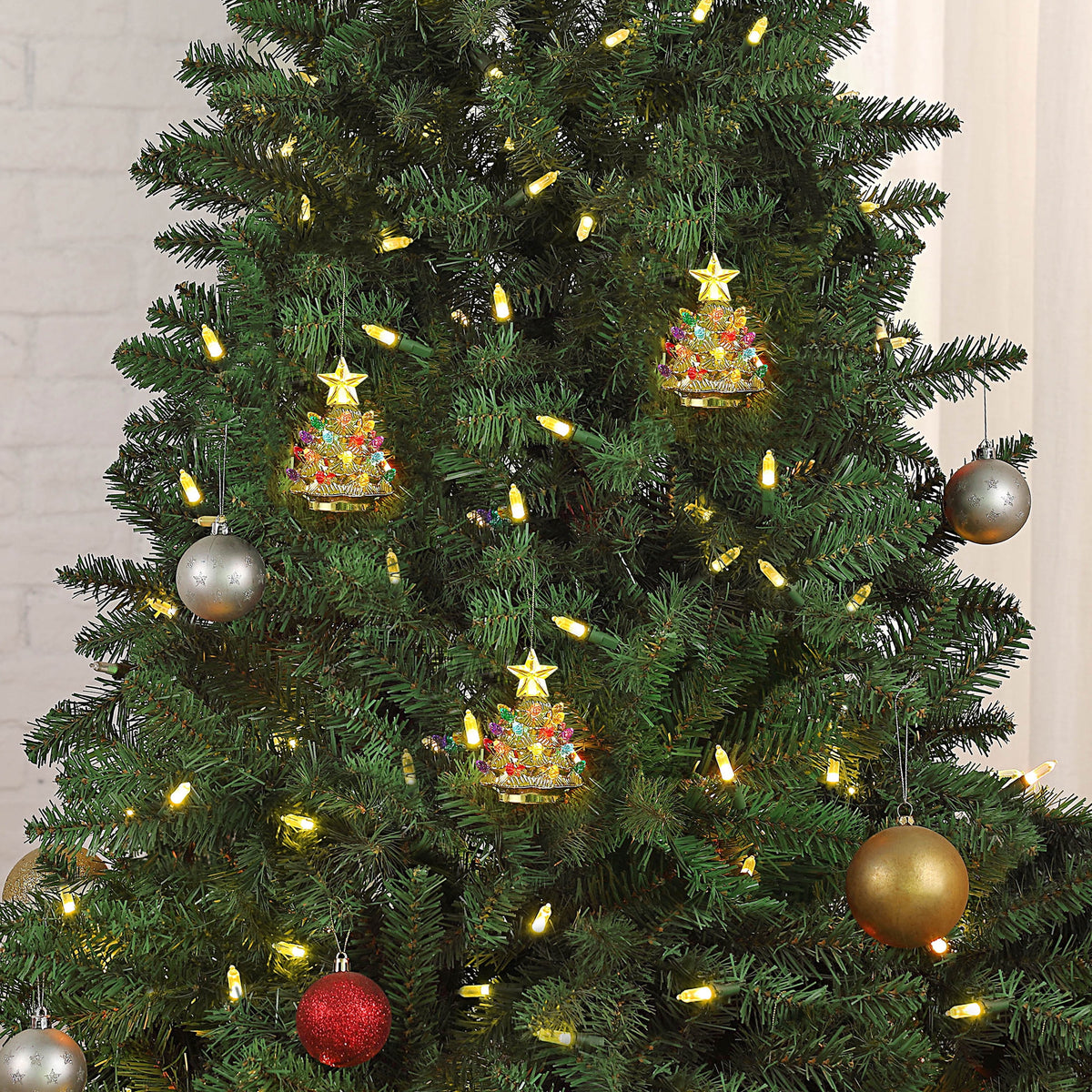 Mr. Christmas 5.25-Inch Nostalgic Tabletop Christmas Trees, Set of 3, White, LED Lights