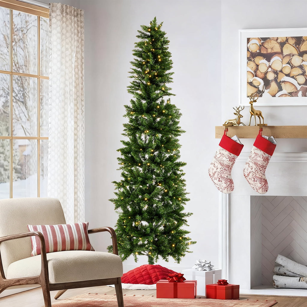 CONCETTA 4.5ft Pre-lit Pencil Christmas Tree, Artificial Slim Christmas Tree with 120 LED Lights and Solid Metal Stand,Green