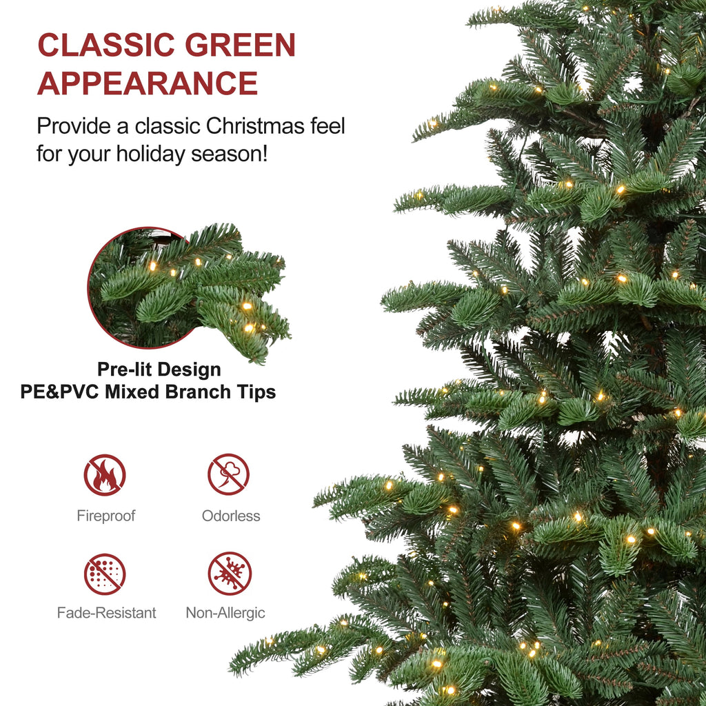 Makeatree 5ft Pre-lit Christmas Tree with 250 LED Lights, Aspen Fir, Layered & Sparse Design, Hinged Artificial Green Christmas Tree with PE&PVC Branch Tips, Fake Xmas Tree Indoor
