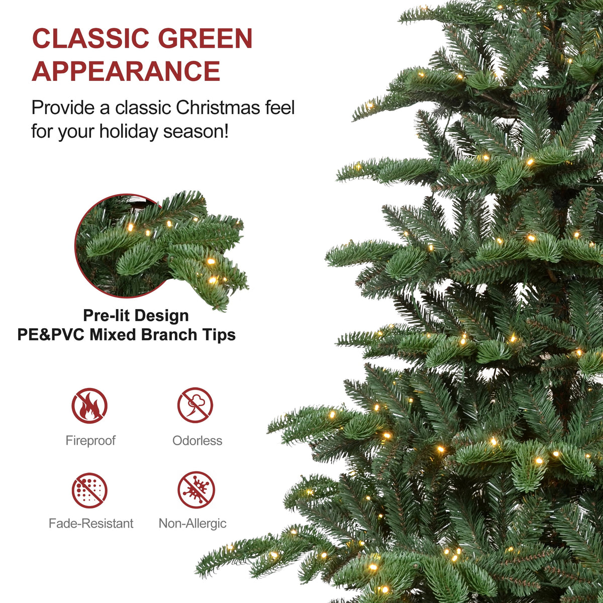 Makeatree 5ft Pre-lit Christmas Tree with 250 LED Lights, Aspen Fir, Layered & Sparse Design, Hinged Artificial Green Christmas Tree with PE&PVC Branch Tips, Fake Xmas Tree Indoor
