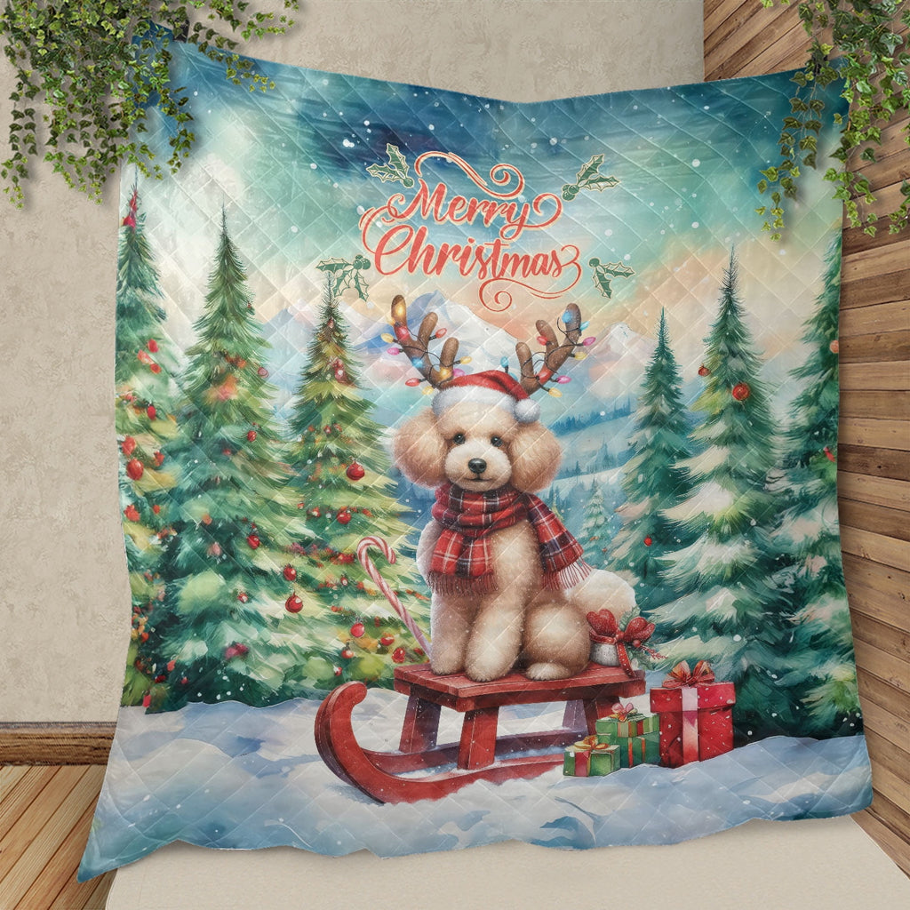 Merry Christmas Santa Reindeer Antlers French Bulldog Sleigh Xmas Winter Holiday Quilt Bedding Set Dog Lover Gifts 1 Blanket Bed Cover 2 Pillowcases - 00023