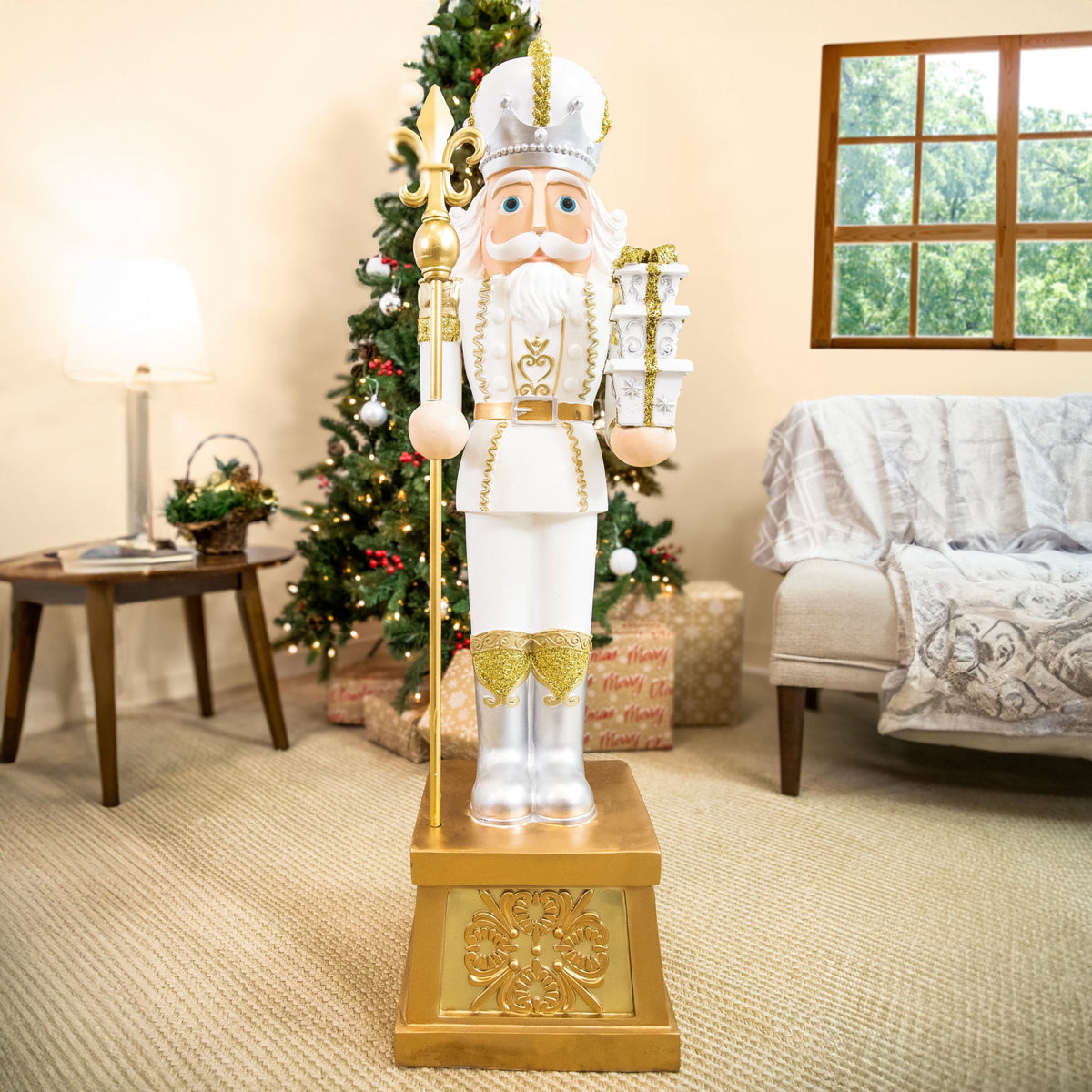 Sunnydaze Gold Polyresin Pierre the Fleur-de-Lis Nutcracker Christmas Statue, 47"