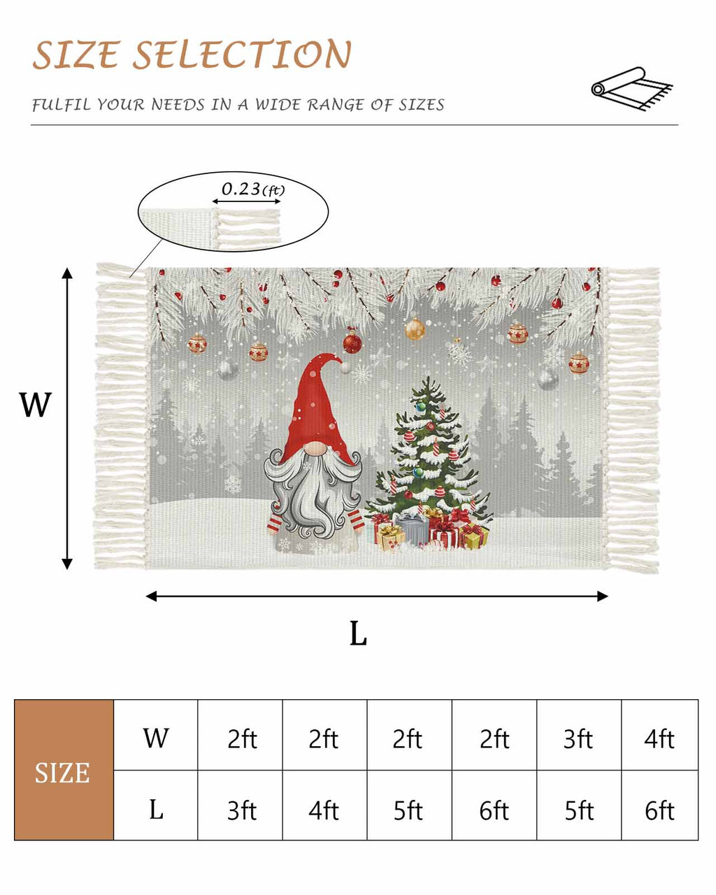 Grey Red Christmas Large Area Rug 4x6ft Woven Runner Rug,Snowflake Gnomes Xmas Tree Winter Gifts Living Room Bedroom Kitchen Bathroom Classroom Carpet with Tassels,Indoor Outdoor Throw Door Mat