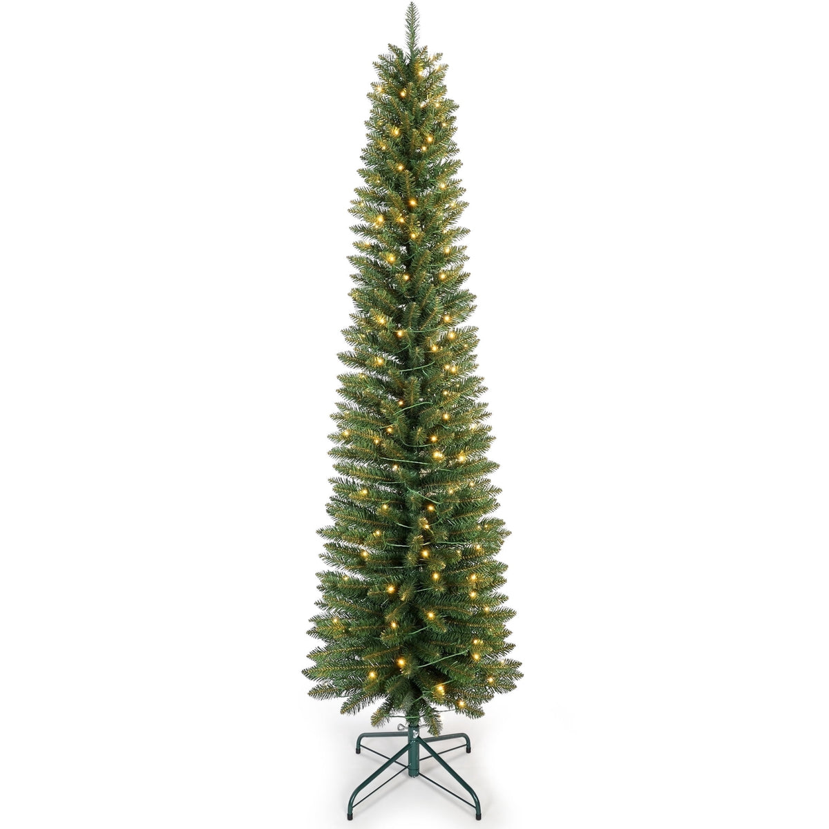 Bringstar 6FT Pre-Lit Pencil Christmas Tree,Green Artificial Xmas Trees, 150 LED Warm White Lights