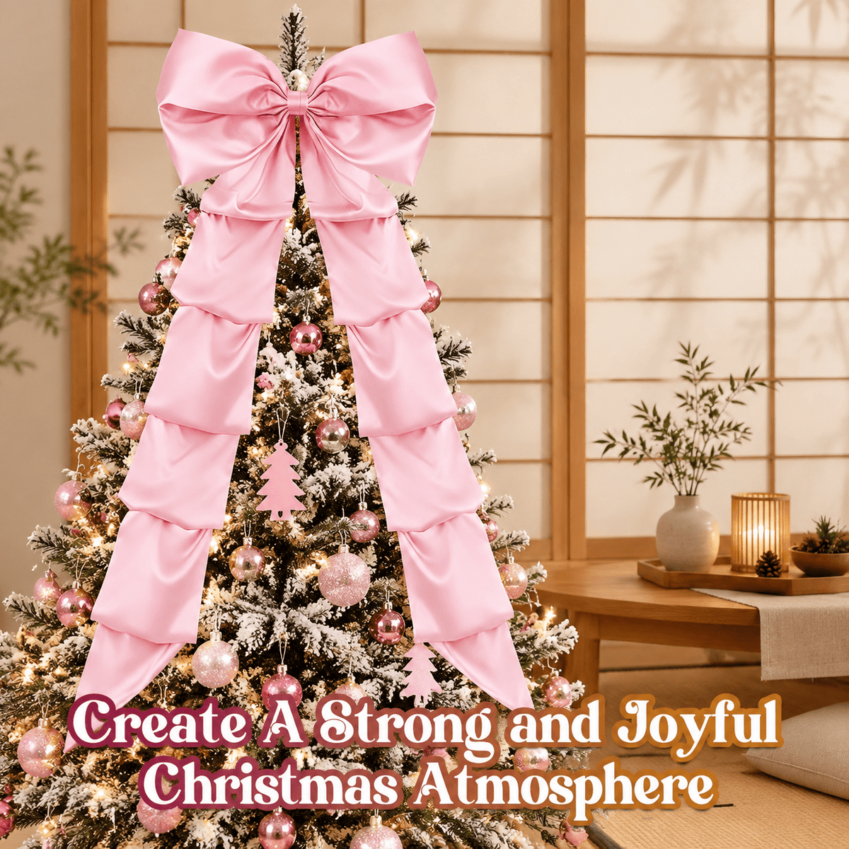 Extra Large Christmas Tree Topper Bow, Pink, 10.2ft Long Ribbons for 9-12ft Trees