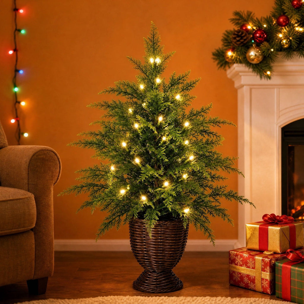 2.95 FT Premium Artificial Christmas Trees, Arbol de Navidad con luces Integradas, Artificial Christmas Tree Dense Needles, Pre-lit Christmas Trees with Lights for Holiday, Party(B)